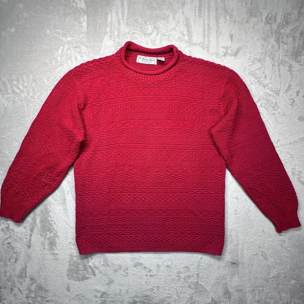 A Knitch Above Sweater Womens Large Red Cable Knit Ribbed Trim Cotton Winter